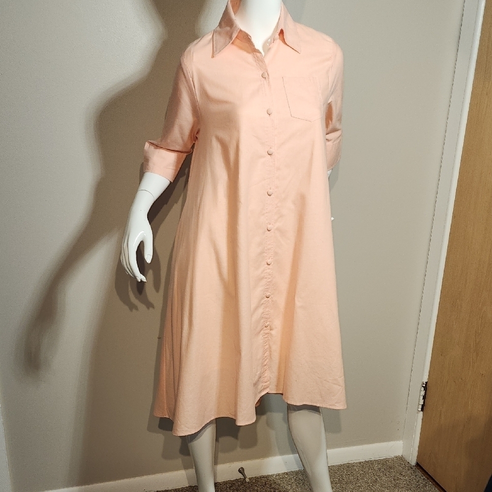 Pink Buttoned Midi Dress with Notched Collar